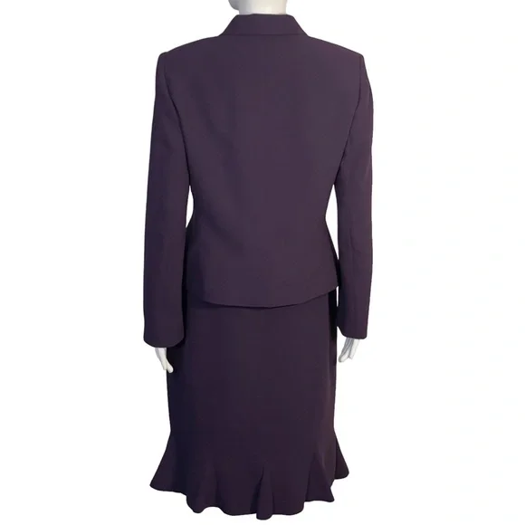 Le Suit Purple Plum 2 Piece Blazer Ruffle Skirt Suit Sz 8 - Picture 6 of 11